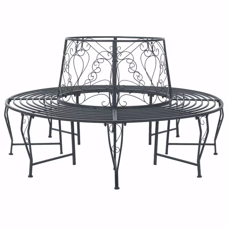 Panchina per alberi da 8 posti vidaXL in acciaio Grigio Argento Ø 160 x 89 cm