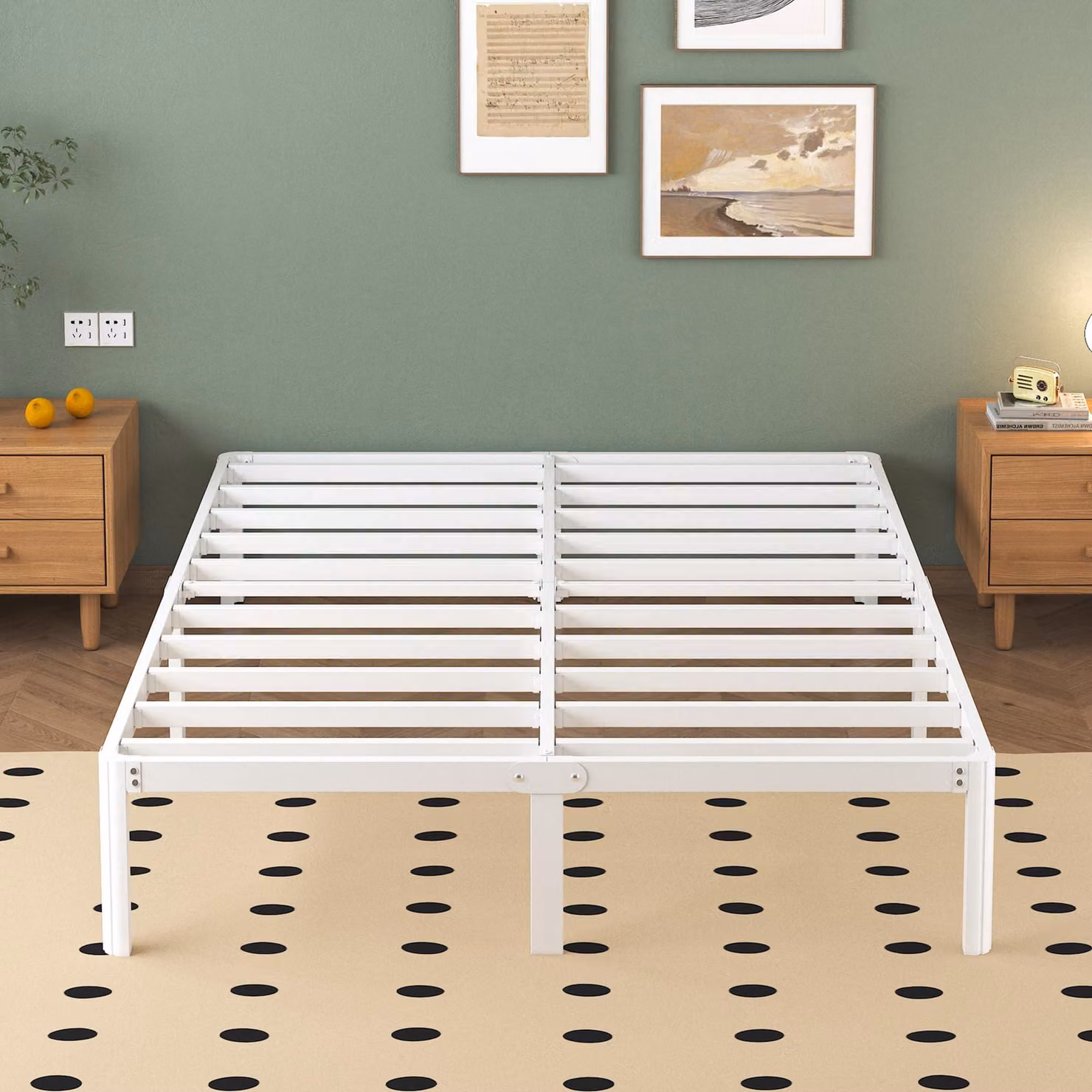 Struttura del letto in metallo, dimensioni 180x200 cm, colore bianco, con rete a doghe, altezza 30,5 cm