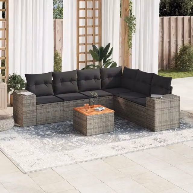 Set Divani da Giardino 7 pz con Cuscini Grigio in Polyrattan 3225465