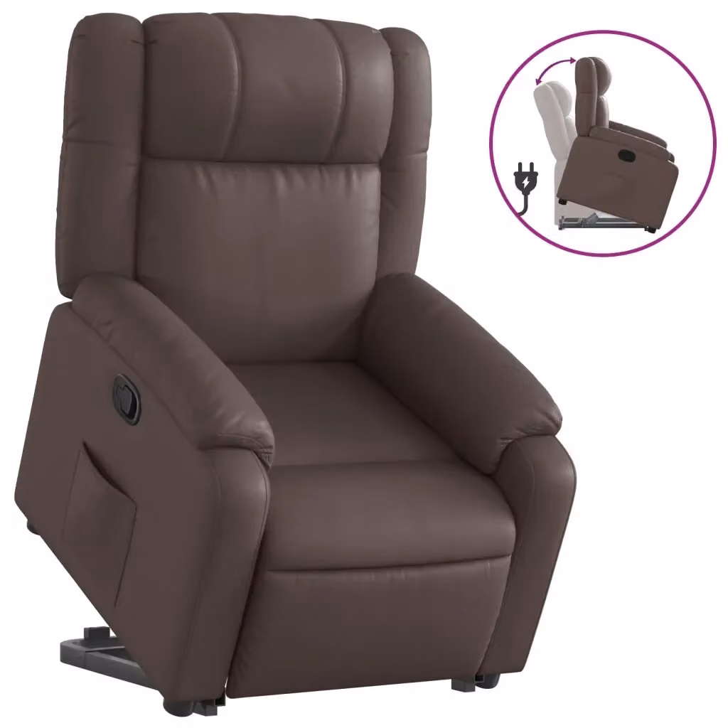 Poltrona alzapersona reclinabile vidaXL in similpelle marrone con assistenza elettrica per anziani – 2