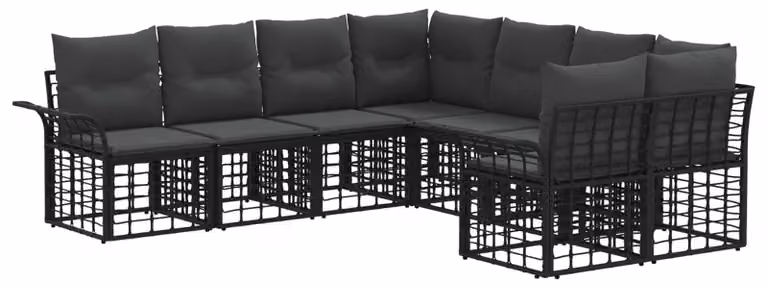 Set di divani da esterno 8 pcs Nero e Grigio scuro Poliestere