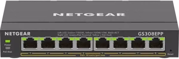 Switch Netgear GS308EPP Gigabit Ethernet Gestito L2/L3 con supporto PoE Nero