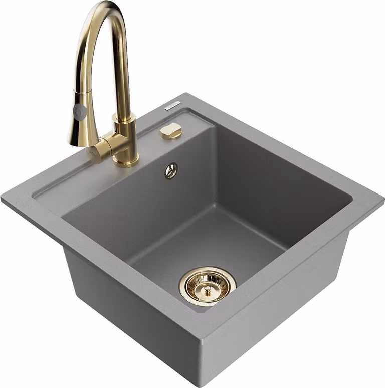 Mexen Vito lavello in granito a 1 vasca con miscelatore cucina Elia, grigio - 6503-71-670101-50