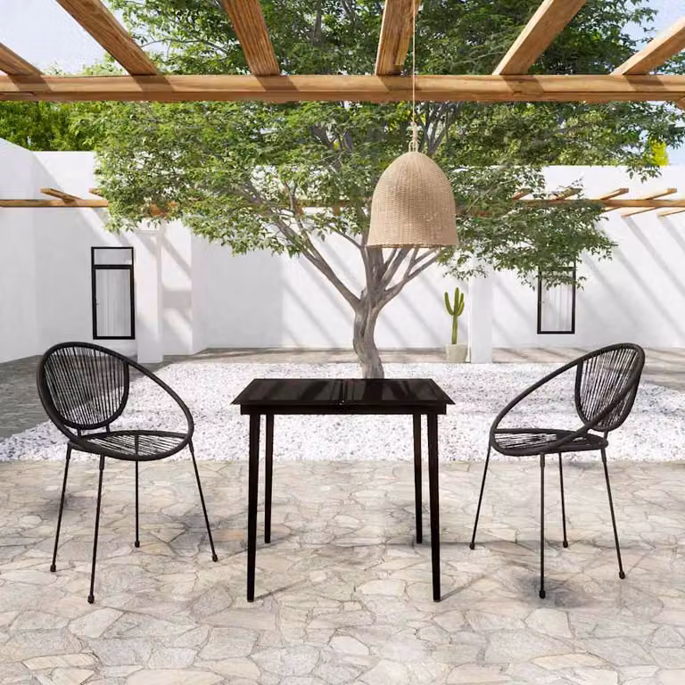 Set Mobili da Giardino Moderno vidaXL in Acciaio Verniciato Nero e Vetro, 3 Pezzi