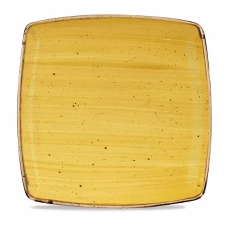 Piatto quadrato in porcellana giallo stone, diam. 27cm, 12 pezzi