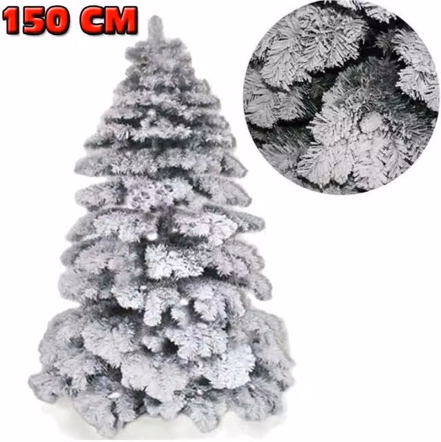 Albero di Natale Trade Shop Abete Snow Bianco con Effetto Innevato e Base a Croce, Altezza: 150 cm