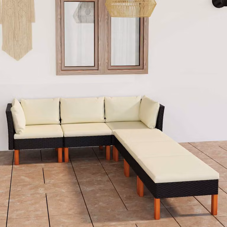 vidaXL Set Divani da Giardino a L 6 pz con Cuscini, Struttura in Metallo e Polyrattan, Nero e Bianco