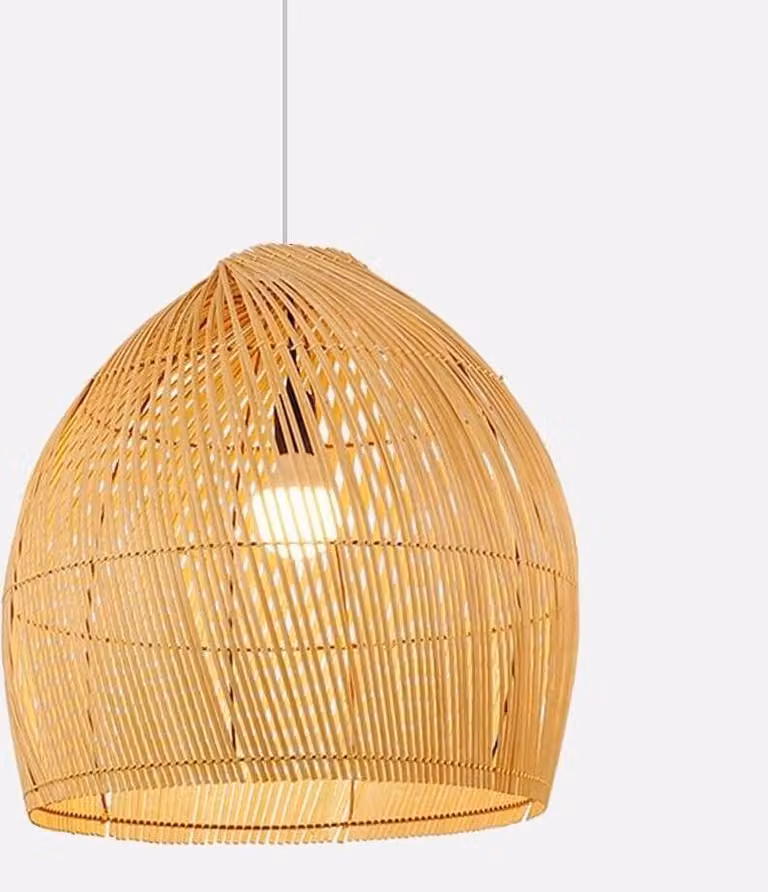 Fine Asianliving Bamboo Hanging Lamp Pendant Handmade - Gianna D50xH45cm Lampada a sospensione Illuminazione Bamboo Paralume Tessuto Lampada Illuminazione Rotan