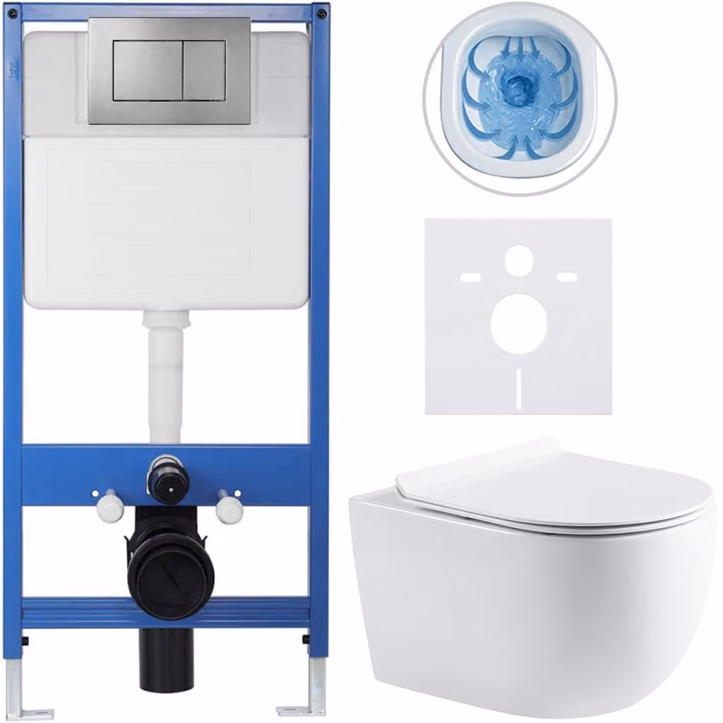 CERANO - Set completo per WC da incasso Lite/Felci - bianco lucido - pulsante WC Classic, grigio scuro - installazione a parete/cartongesso - 52,5x36 cm