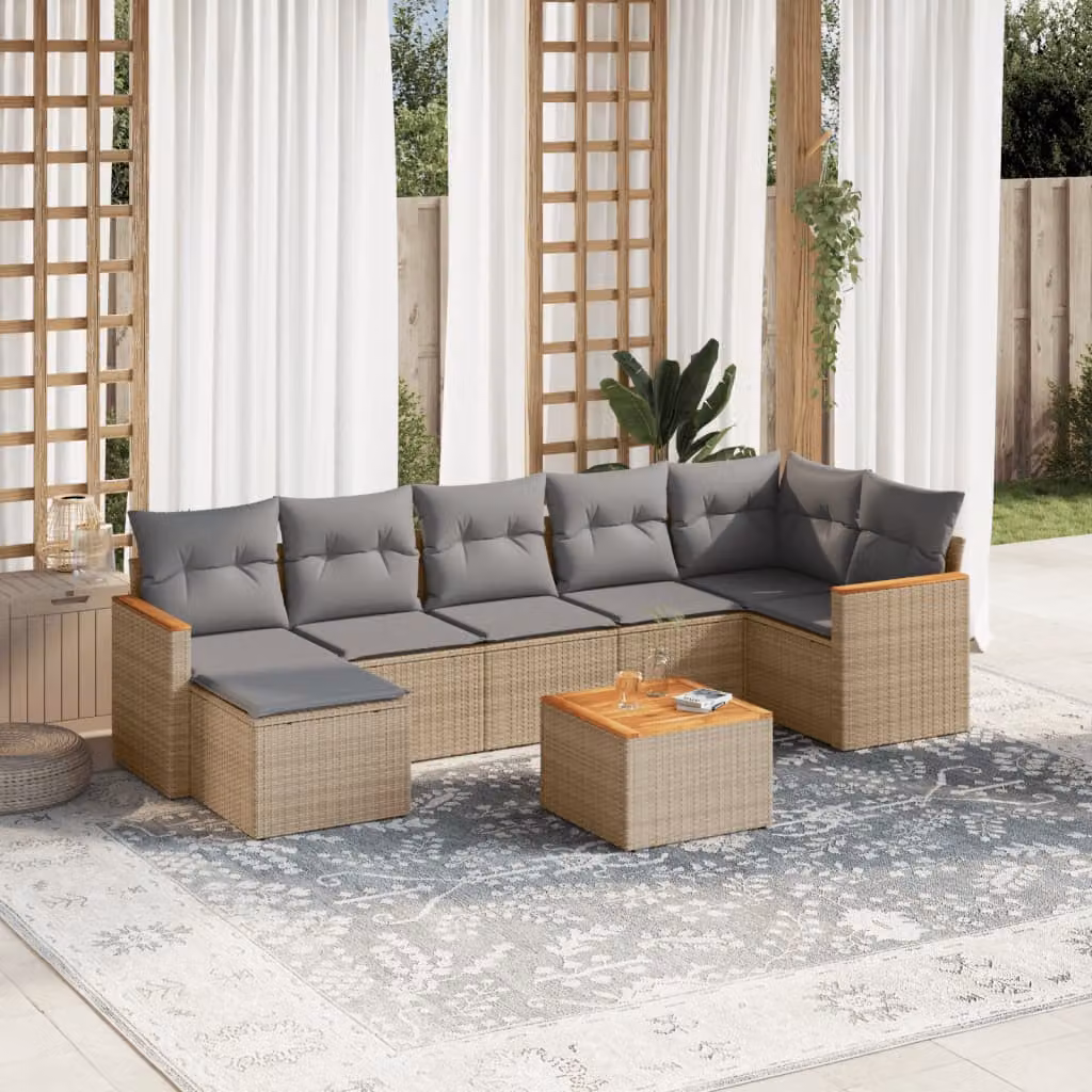 vidaXL Set Divano da Giardino 8 pz a L con Cuscini Beige e Grigio in Polyrattan e Acciaio – 1