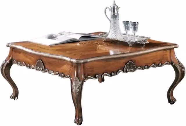 Tavolino quadrato classico Bassano in legno con intarsio argento Mobili 2G L: 104 cm, P: 104 cm, H: 48 cm