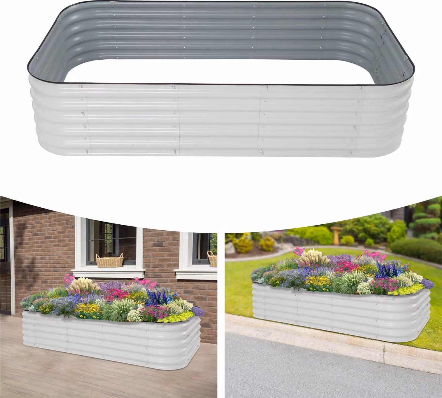 Fioriera rialzata bianca - 240x60x43 cm - Alluminio e acciaio zincato