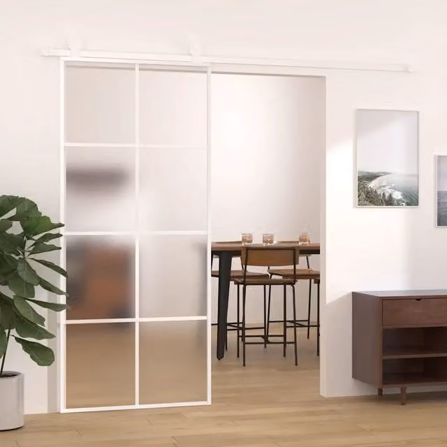 Porta Scorrevole in Vetro e Alluminio vidaXL Bianca L: 90 cm, H: 205 cm – 1