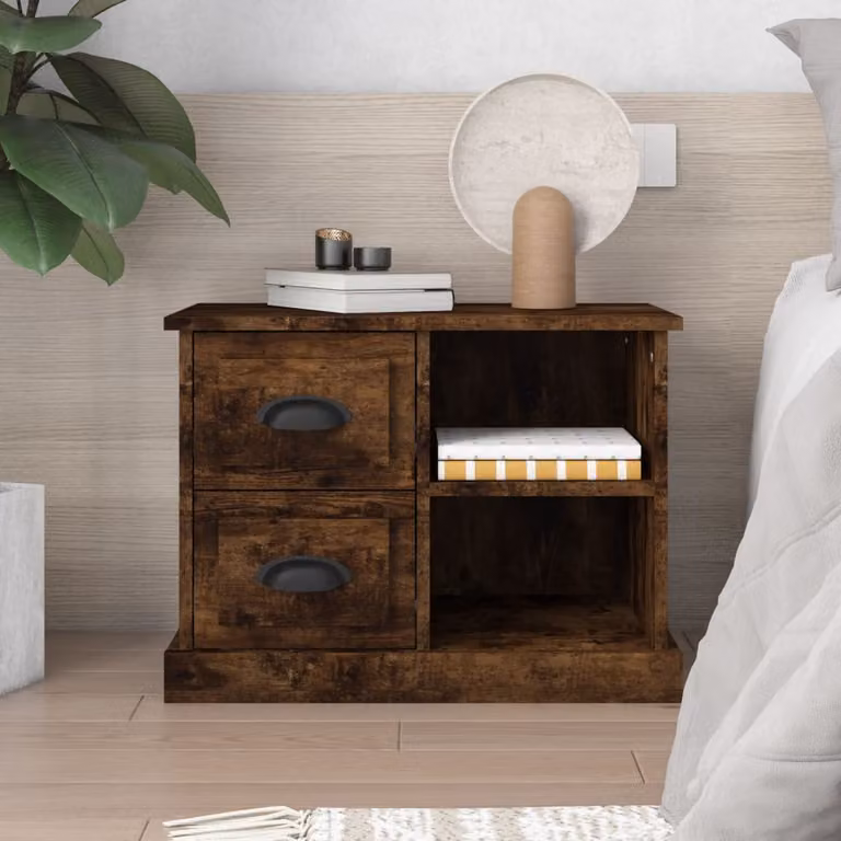 Comodino moderno vidaXL in rovere color rovere fumo L: 60 cm, P: 35,5 cm, H: 45 cm
