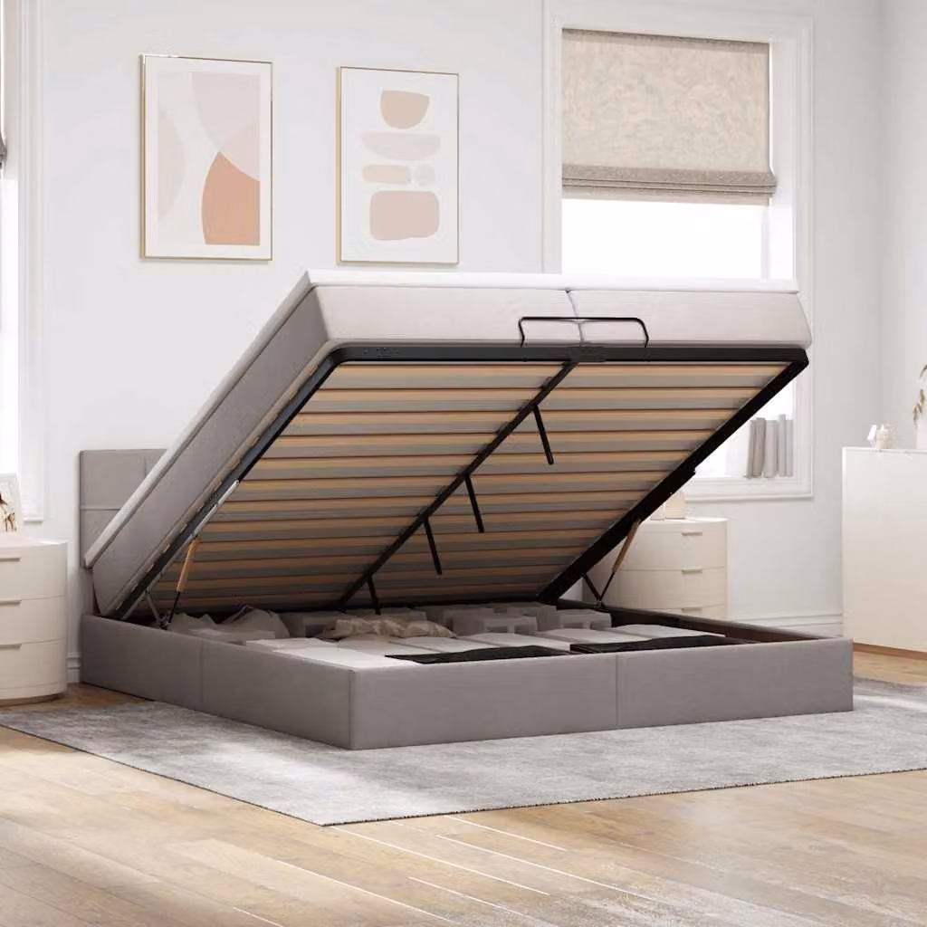 vidaXL Struttura Letto con Contenitore a Sollevamento e Materasso in Tessuto Tortora L: 200 cm, P: 200 cm, H: 280 cm – 1