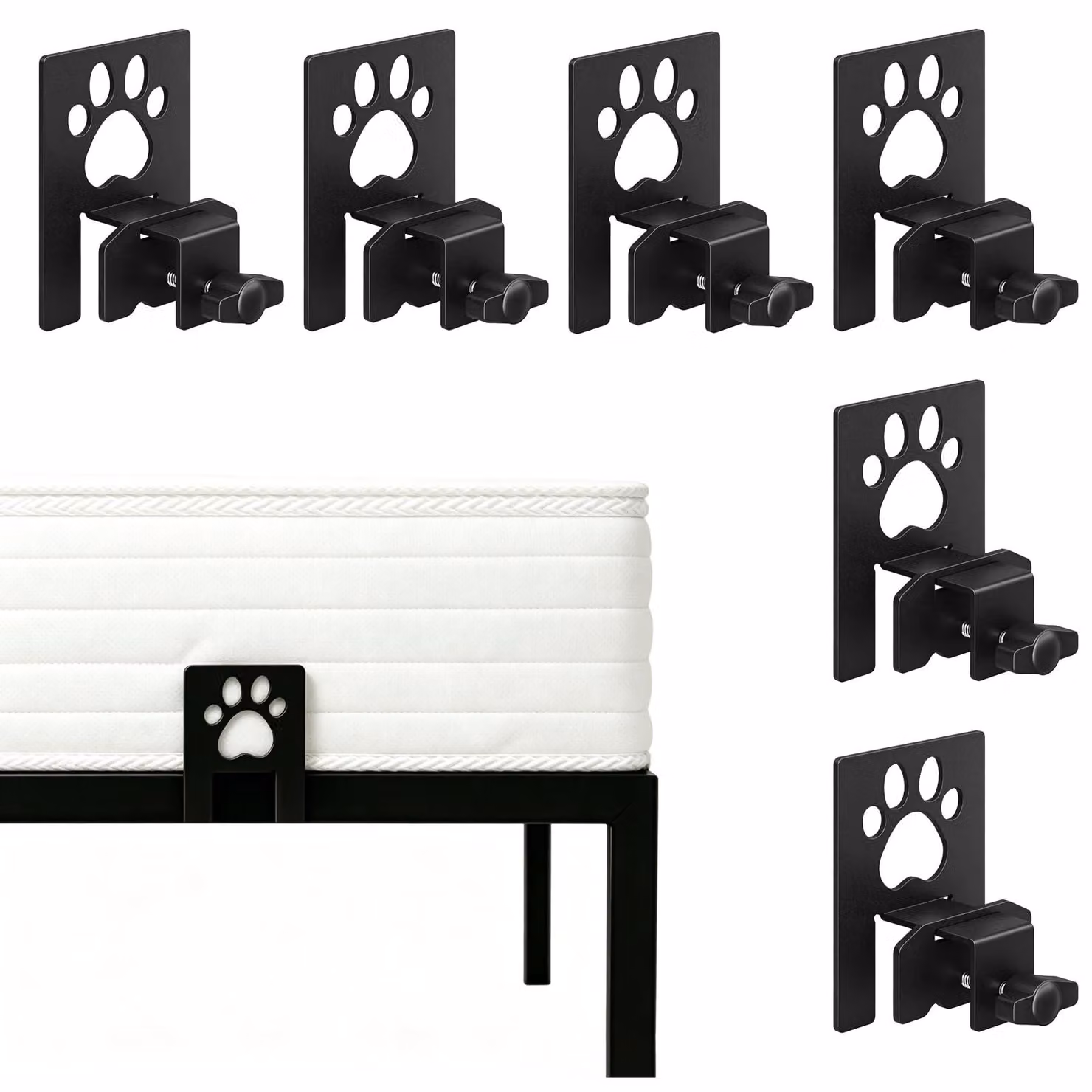 Set di 6 supporti per materassi, regolabili, in metallo, antiscivolo, con motivo a impronte di gatto