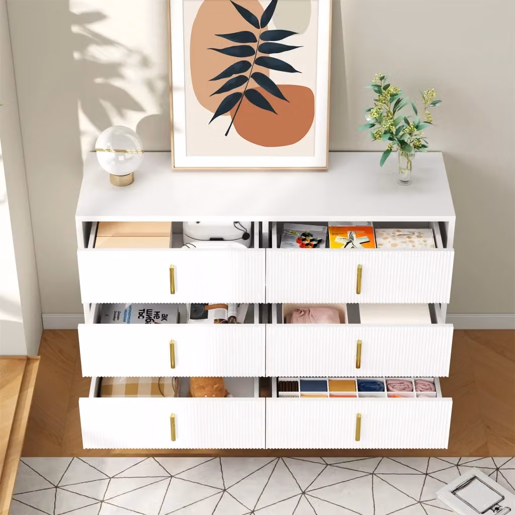Madia moderna con sei cassetti e superficie ondulata in MDF bianco e oro – 2