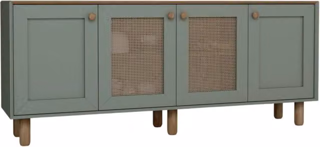 Credenza in legno e paglia intrecciata "Bohemian" - 180 x 40 x 75 cm - Verde