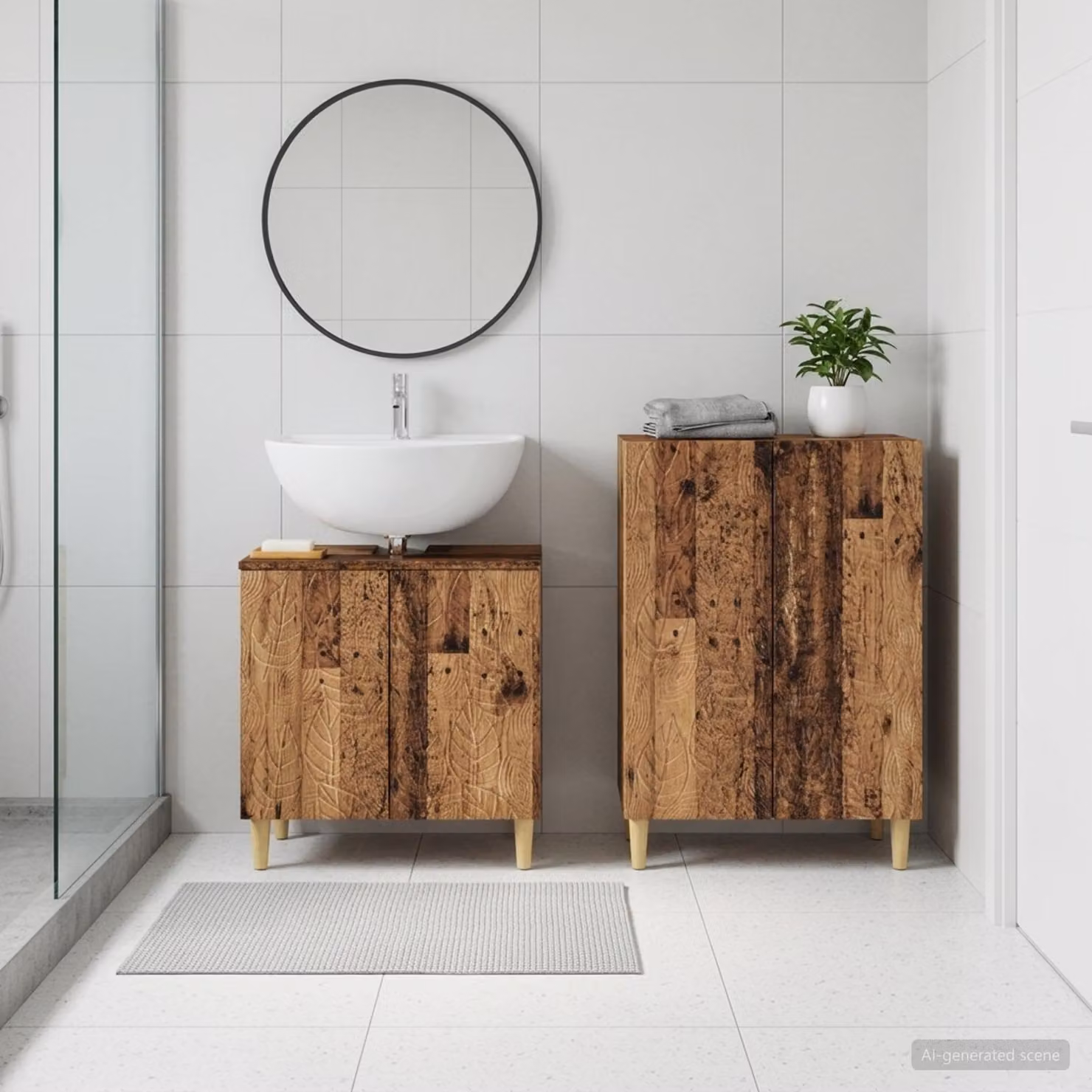 Set di mobili da bagno vidaXL DELFT composto da mobile lavabo e mobile contenitore in legno, colore marrone antico