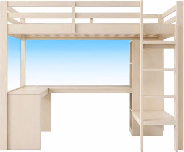 Letto a soppalco 140x200 con scrivania integrata e scaffali multifunzione
