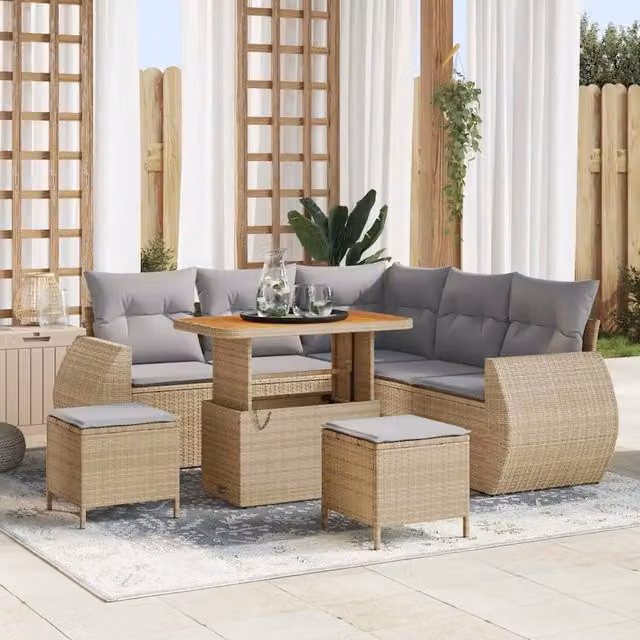 Set Divano da Giardino Moderno vidaXL a L in 8 Pezzi con Cuscini Beige e Grigio – 1