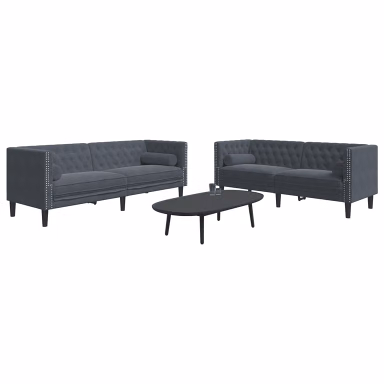 Set di 2 Divani Chesterfield vidaXL in Velluto Grigio con Cuscini