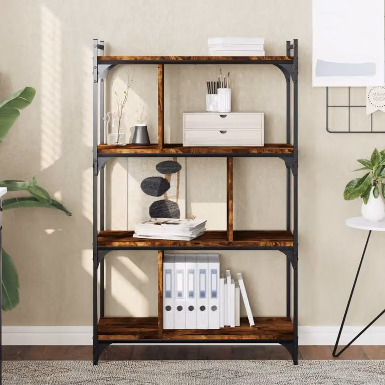 Libreria Industrial vidaXL in Legno e Metallo con 4 Ripiani, Colore Marrone, L 76 cm x P 32 cm x H 123 cm