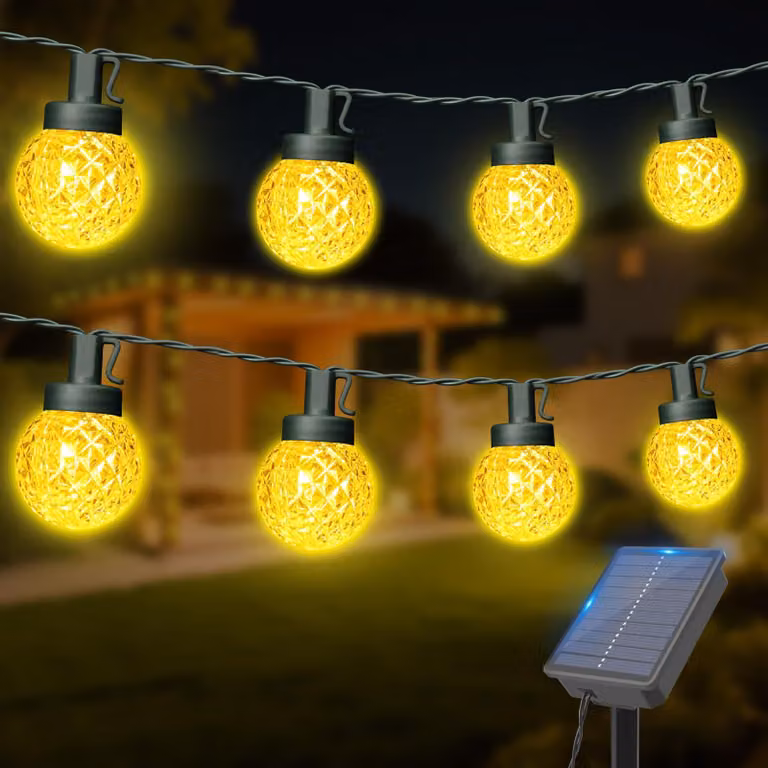 Catena luminosa solare, 12 metri, 30 LED, luce bianco caldo, timer, 8 modalità, grado di protezione IP65
