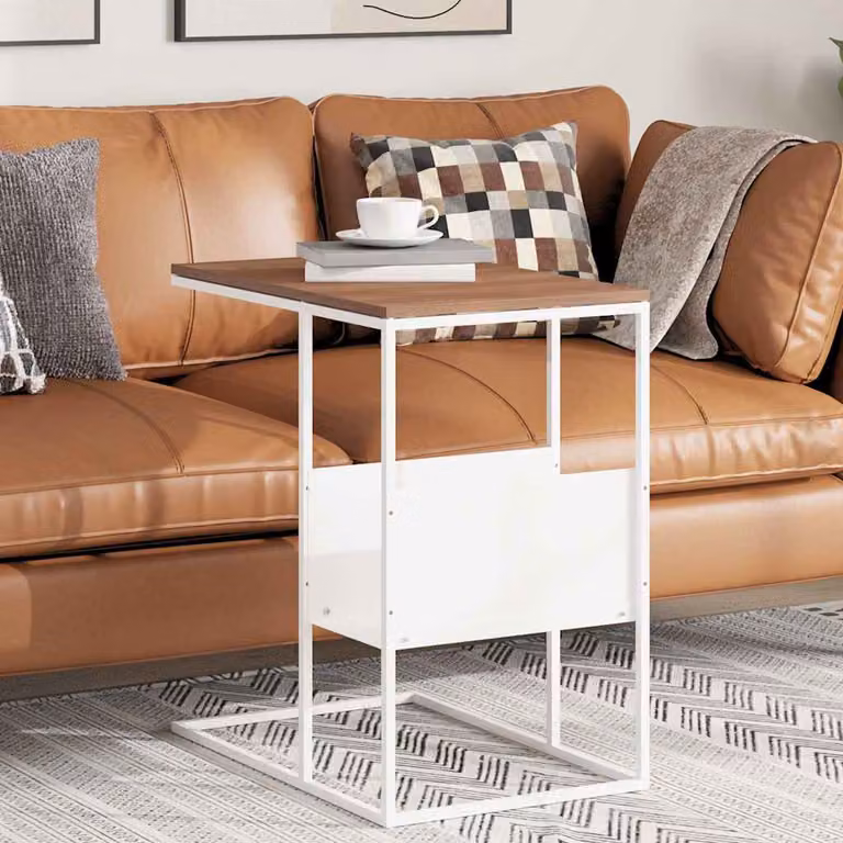 Tavolino moderno vidaXL in legno e metallo, Bianco e Marrone, L/P/H: 55 x 36 x 59,5 cm