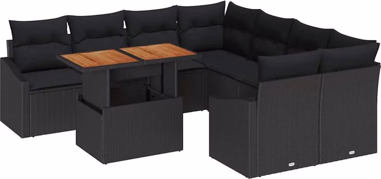 Set da Pranzo per Giardino con cuscino 9 pcs Nero e Marrone