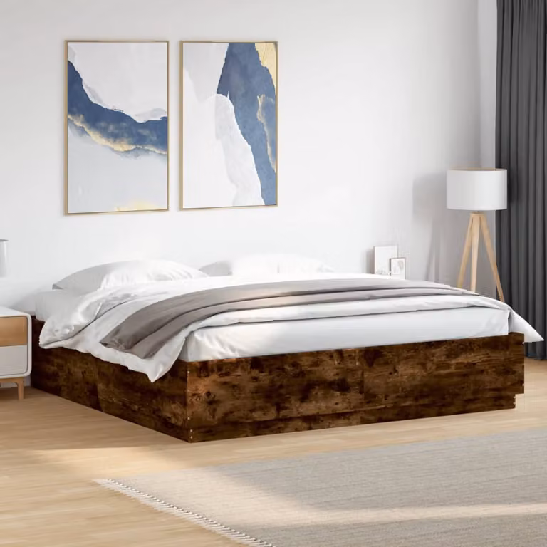 vidaXL Giroletto Moderno in Legno Rovere Fumo con Luci LED e Porte USB L/P: 200 x 200 cm