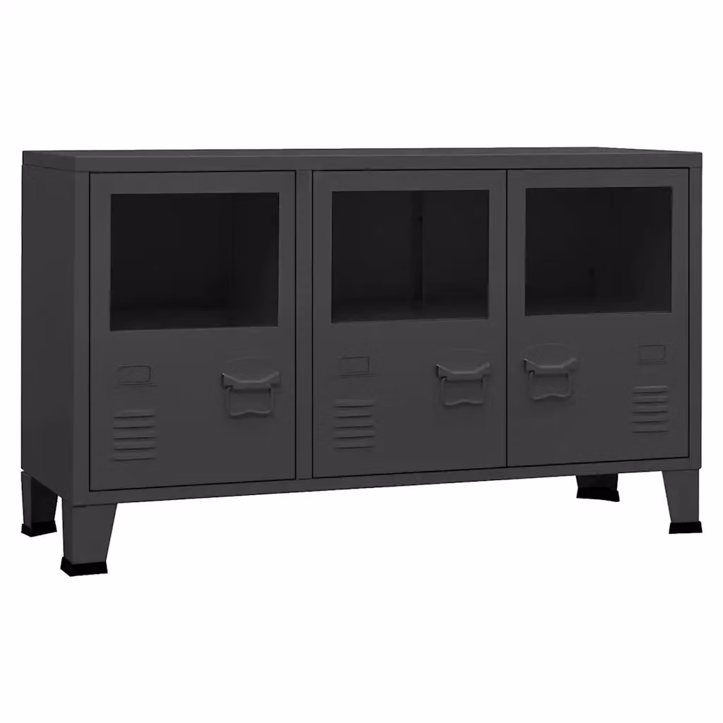 Credenza Industriale vidaXL in Metallo e Vetro Antracite L: 105 cm, P: 35 cm, H: 62 cm – 2