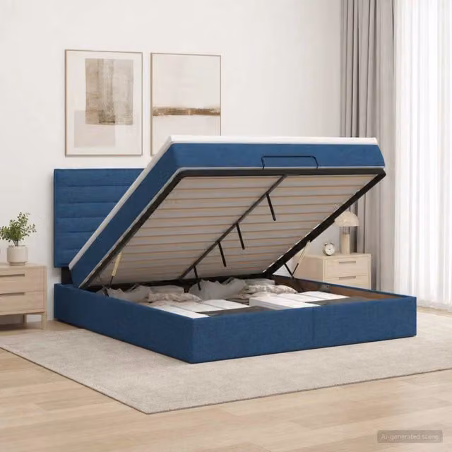Letto ottomano con materasso Blu 140 x 190 cm Tessuto 3457410