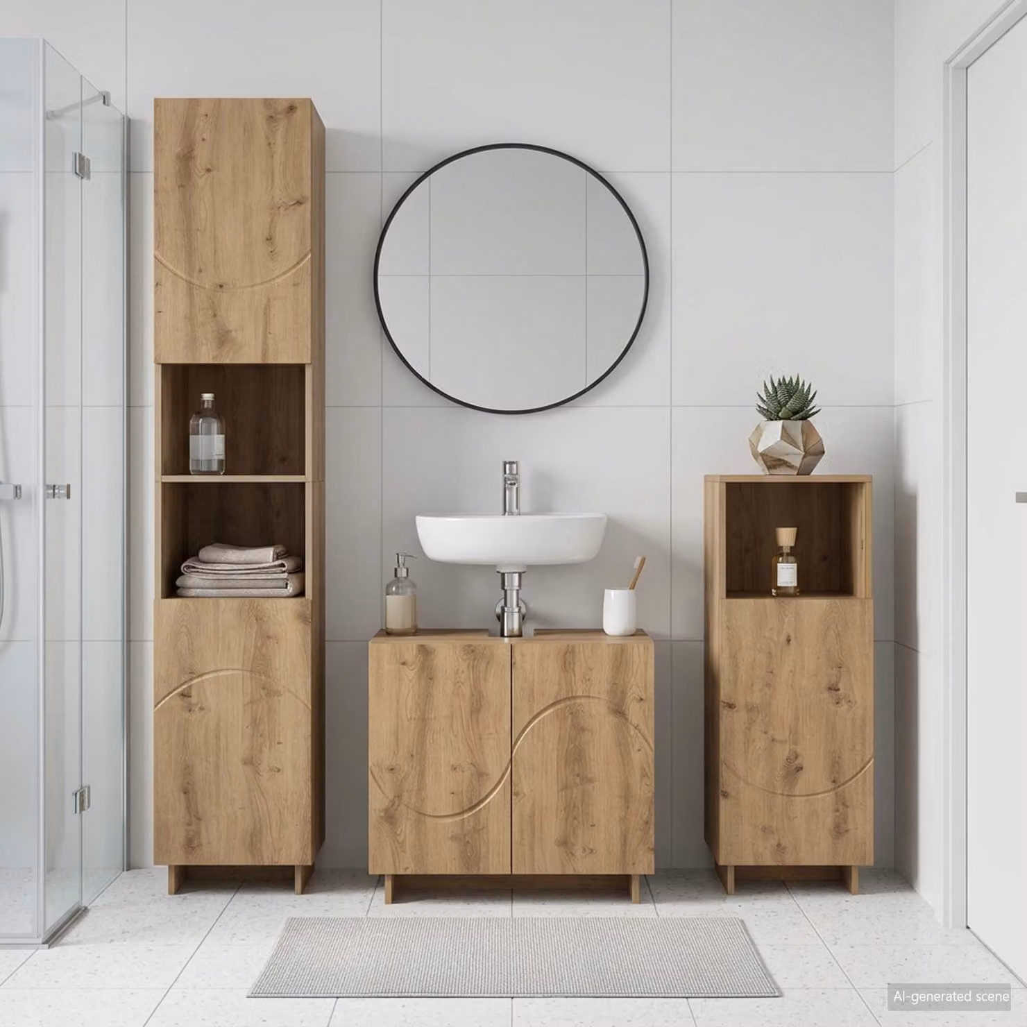 Set di mobili da bagno moderni vidaXL in legno marrone composto da mobile lavabo e colonna alta H 180 x L 42,1 x P 38 cm