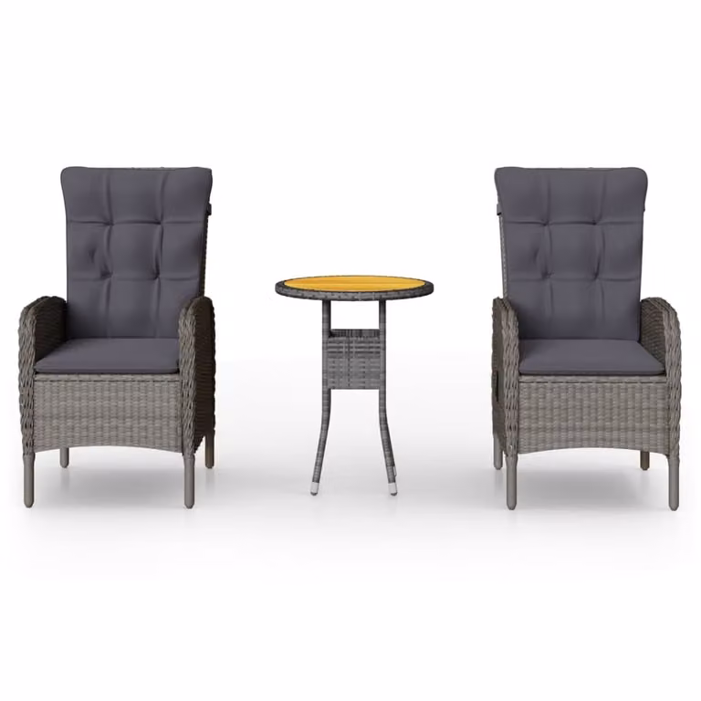 Set da Bistrot per Giardino 3 pz in Polyrattan Grigio