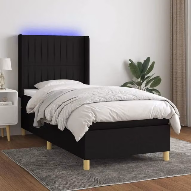 Letto a molle con materasso vidaXL in tessuto nero con illuminazione LED e porta USB L/P/H: 90 x 200 x 128 cm