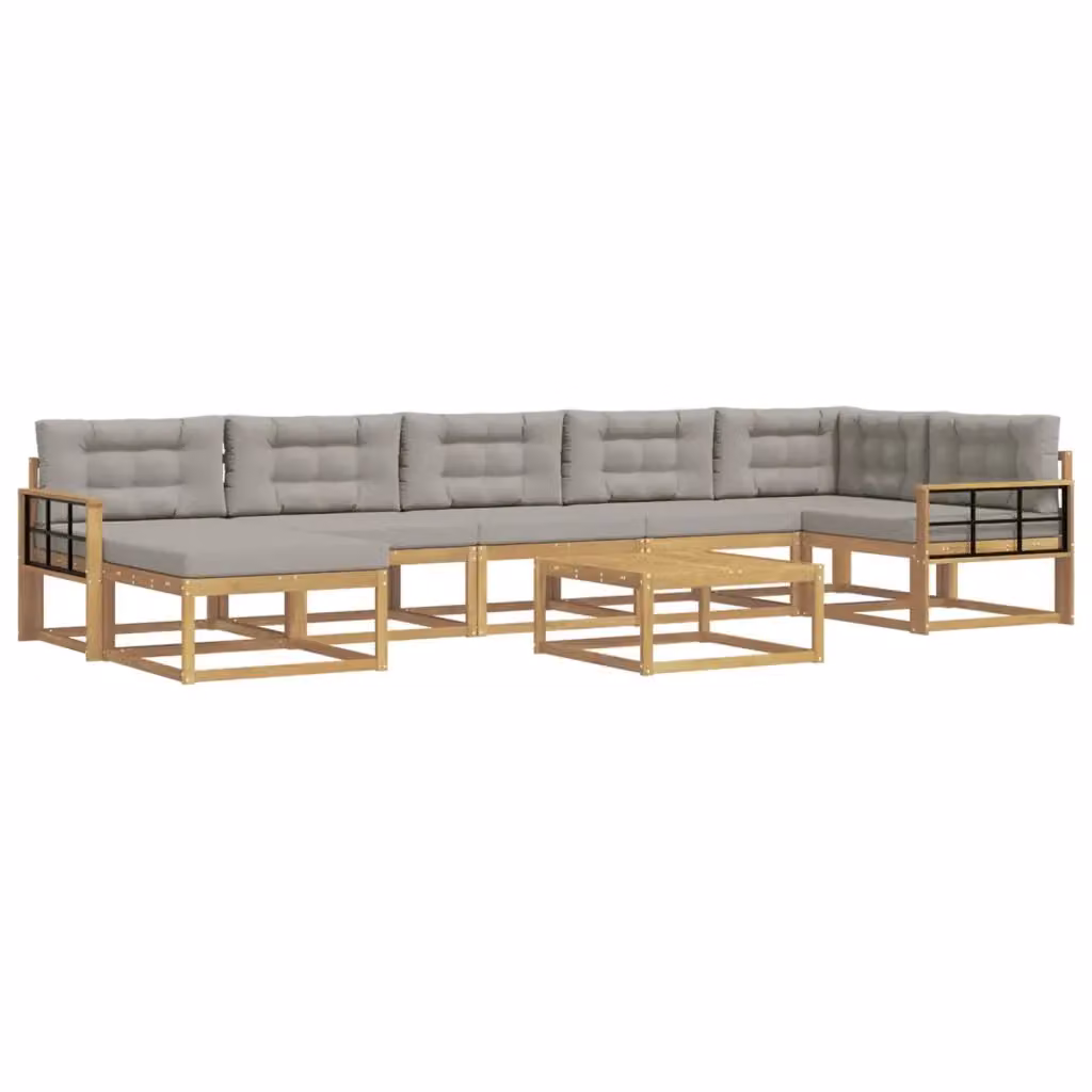 Set di divani da esterno vidaXL in legno di acacia con cuscini, 8 pezzi, Bianco e Grigio – 2