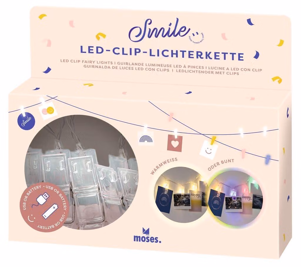 Catena luminosa a LED con 10 clip, 2 modalità di colore, 150 cm, bianco caldo/colorata