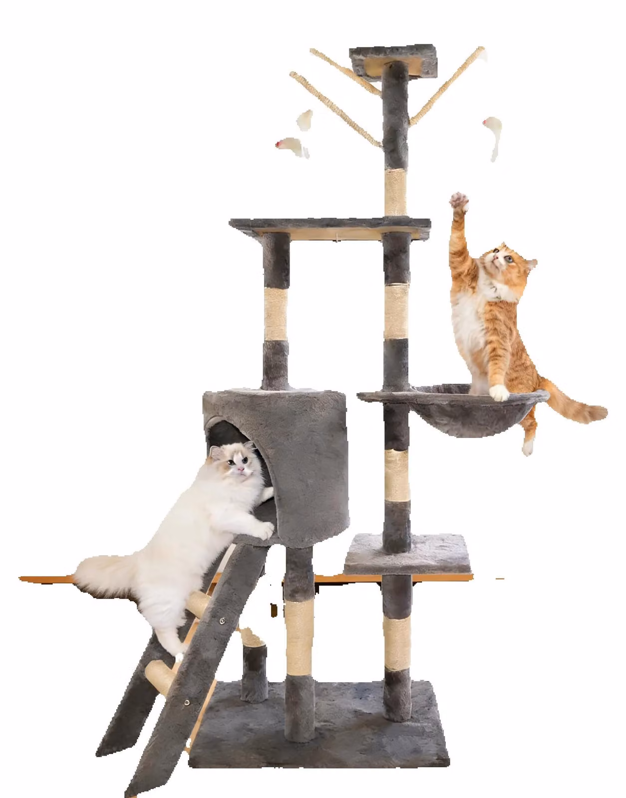 Albero per gatti - Torre da arrampicata - Altezza 139 cm - 4 livelli - Rivestito in feltro - Pali per graffiare e scala - Casa e centro attività - Base di 50x35 cm