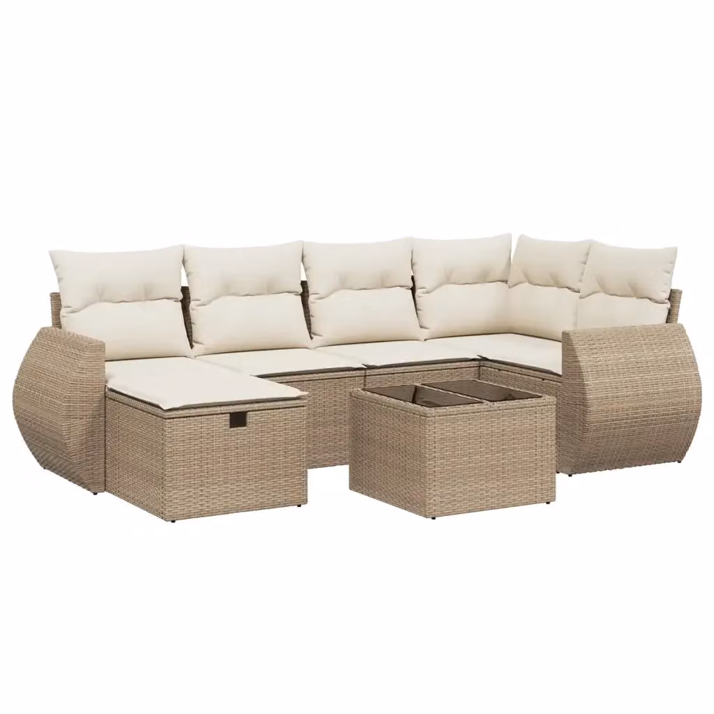 Set di Divani da Giardino 7 Pezzi vidaXL con Cuscini Beige e Tavolino in Polyrattan e Metallo – 2