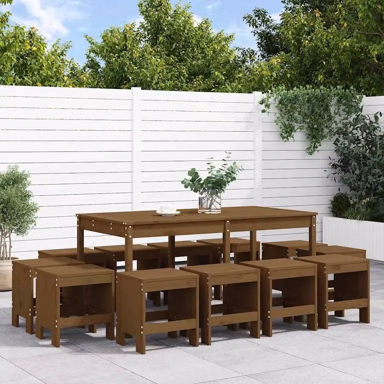Set da pranzo da giardino vidaXL in legno di pino marrone, 13 pezzi