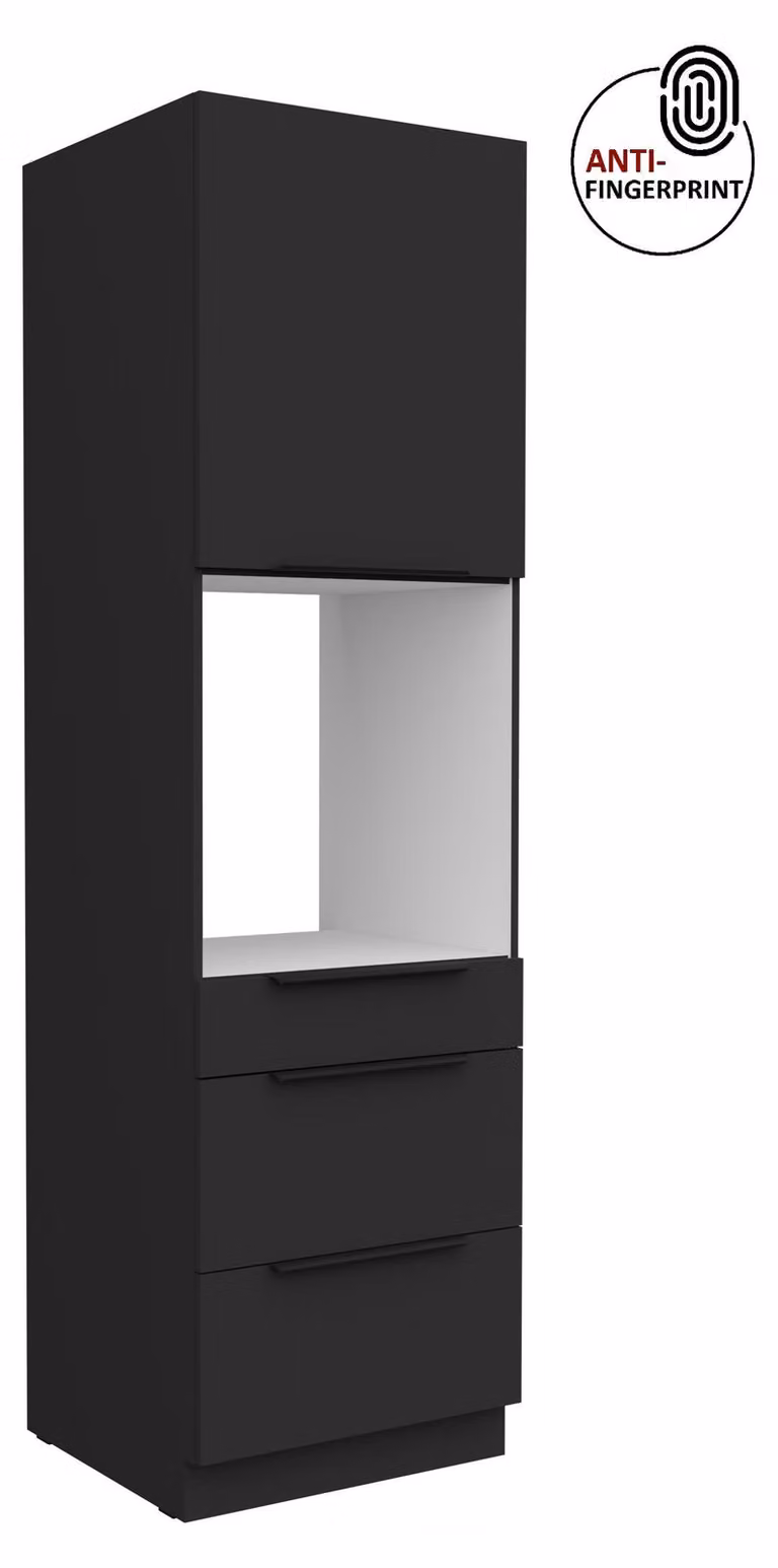 Armadio alto da cucina da 60 cm, cucina ARIA nero ultra opaco + nero opaco, frontali di alta qualità con rivestimento anti-impronta, mobile da cucina con chiusura ammortizzata