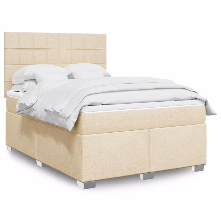 vidaXL Giroletto a Molle con Materasso in Tessuto Beige e Bianco, L/P: 160 x 200 cm