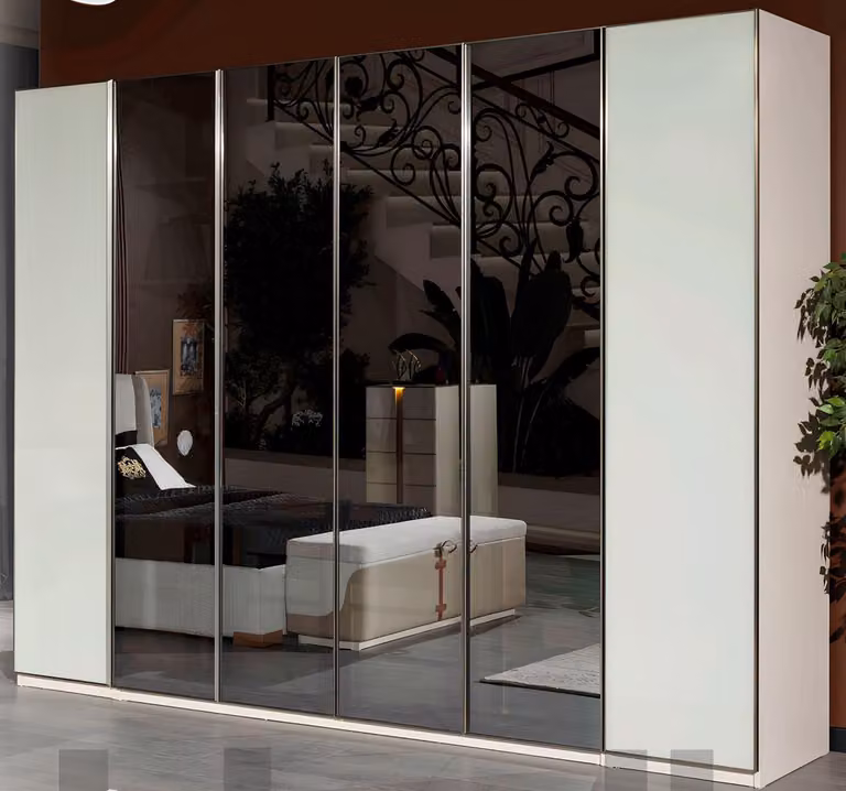 Weißer Schlafzimmerschrank Designer Spiegeltüren 6-türiger Schrank