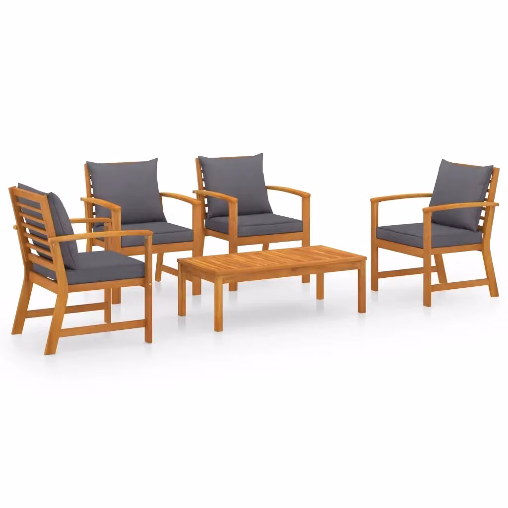 Set di Divani da Giardino vidaXL 5 Pezzi in Legno di Acacia con Cuscini Grigi e Tavolino da Esterno – 2