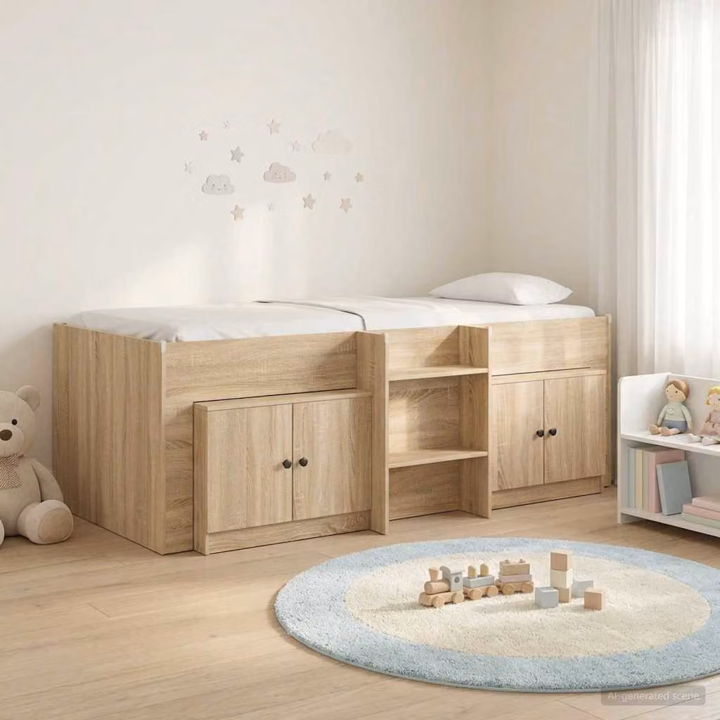 vidaXL Struttura Letto Loft con Mobile e Compartimenti Laterali in Legno Rovere Sonoma, H: 193 cm, L: 90 cm, P: 190 cm