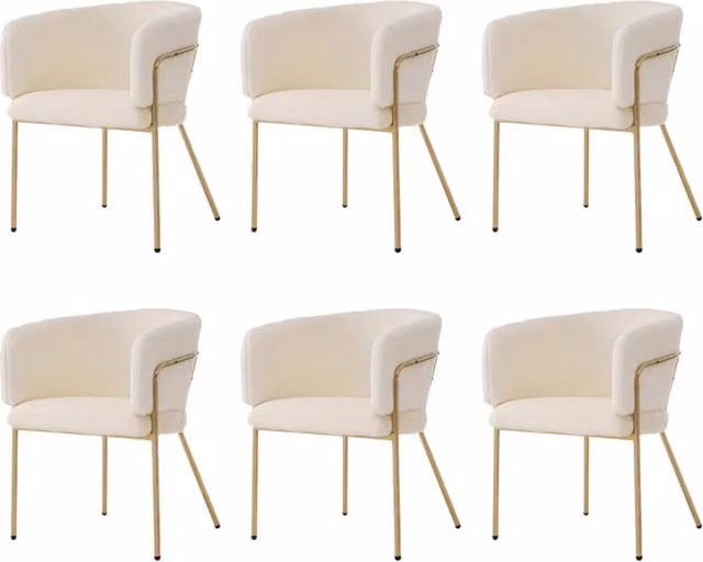 Set 6 Sedie da Pranzo con Gambe in Metallo e Rivestimento in Velluto Imbottito Bianco