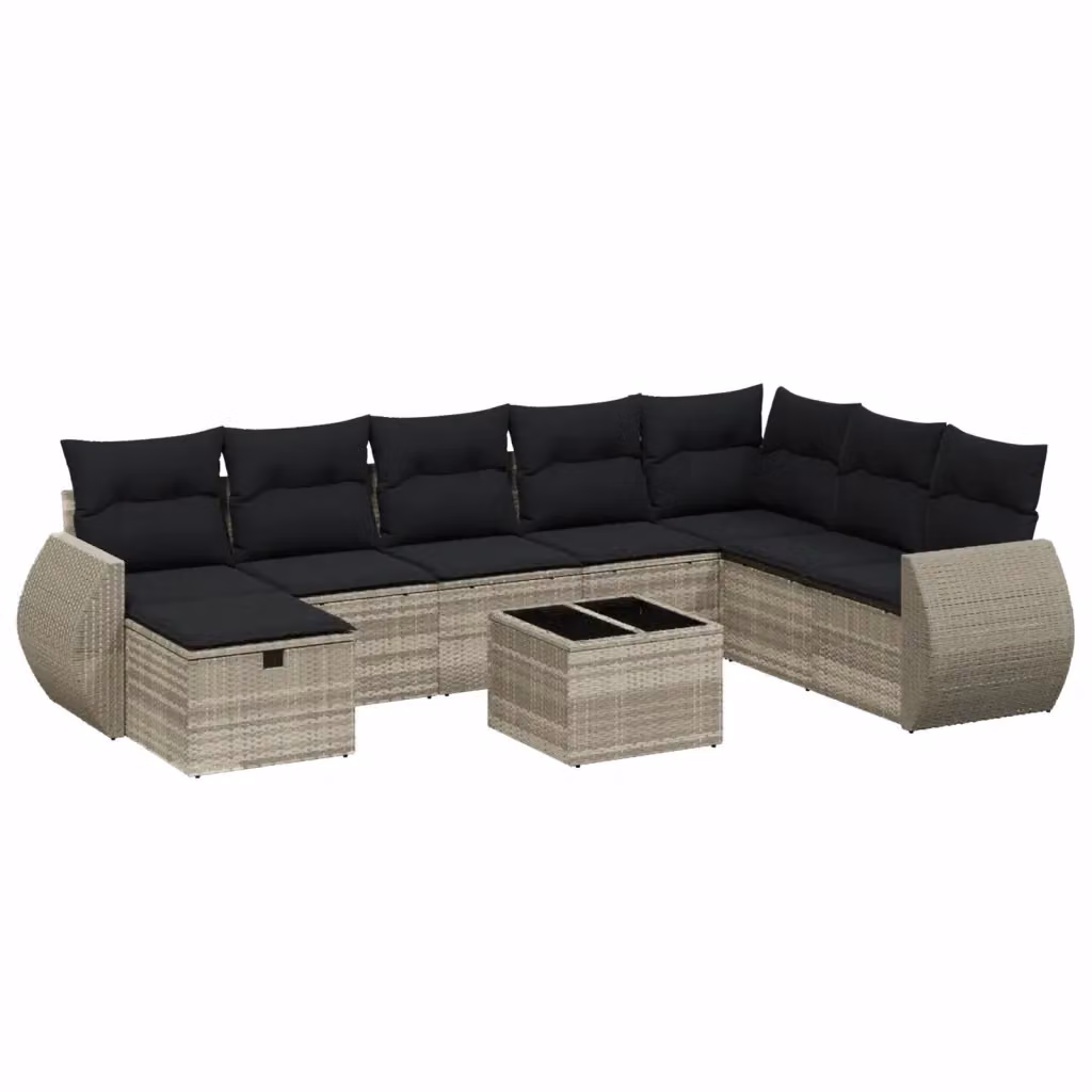 Set Divano da Giardino a L vidaXL 9pz con Cuscini Grigio con Tavolino e Ottoman in Polyrattan e Acciaio – 2