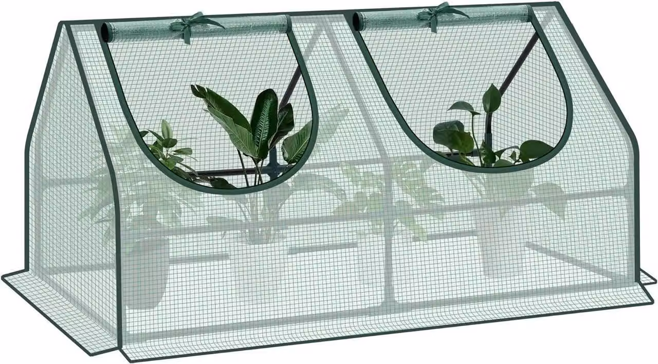 Serra in plastica per piante, con finestre a rullo e struttura in metallo | Verde | 120x60x60 cm