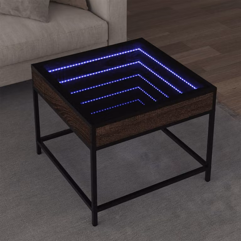 vidaXL Tavolino da Salotto Moderno con LED in Rovere Marrone e Vetro L/P/H: 50 x 50 x 41 cm